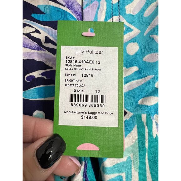 Lilly Pulitzer Kelly Skinny Ankle Pants Womens Size 12 Navy Alotta Colada NWT - Picture 4 of 10